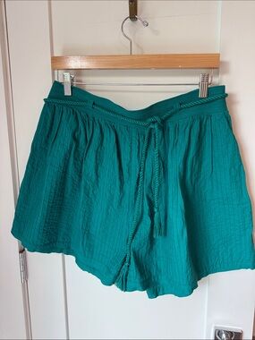 Ulla Johnson Teal High-Waist Pleated Shorts